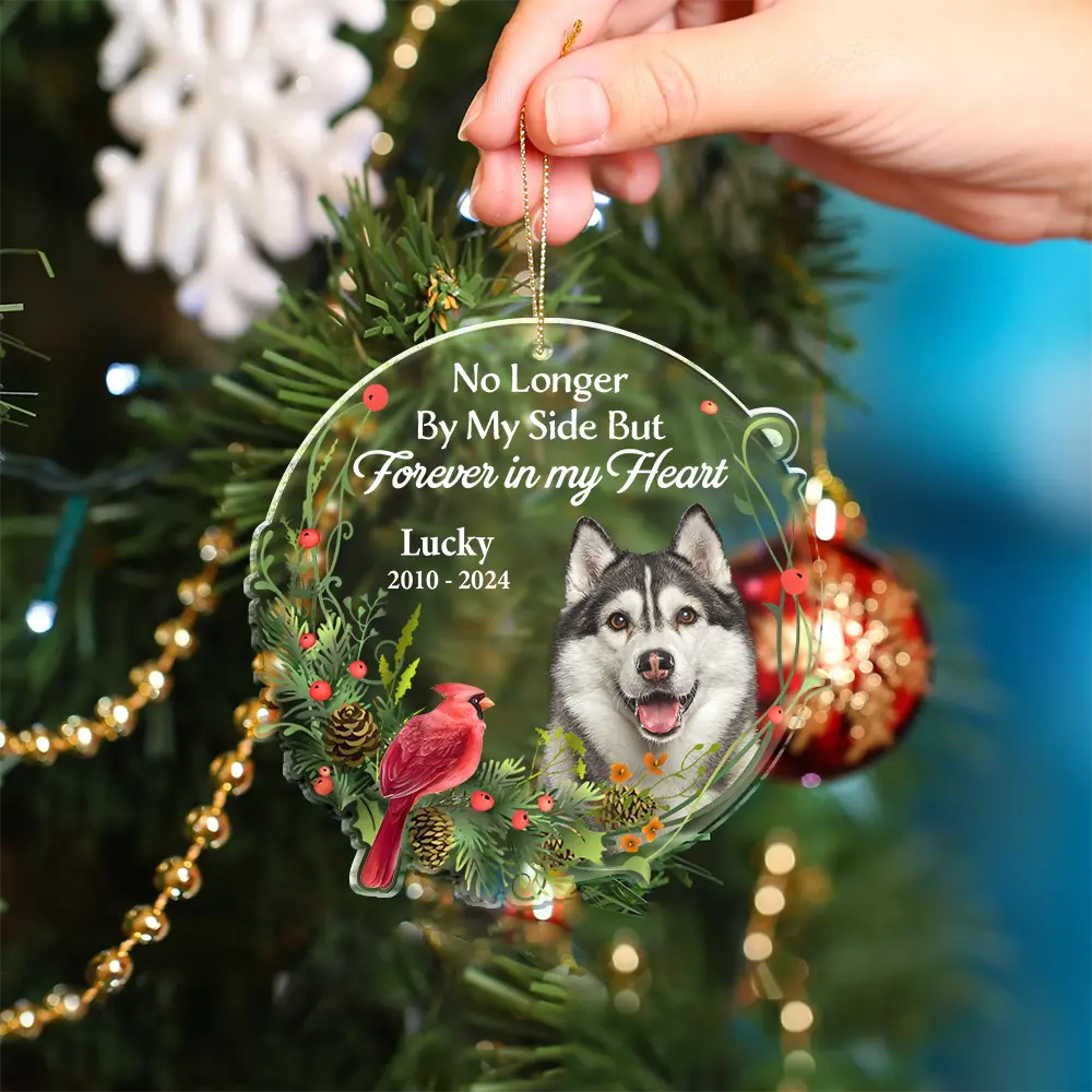 Custom Photo Pet Memorial Forever In My Heart - Personalized Custom Shaped Acrylic Ornament - Image 5
