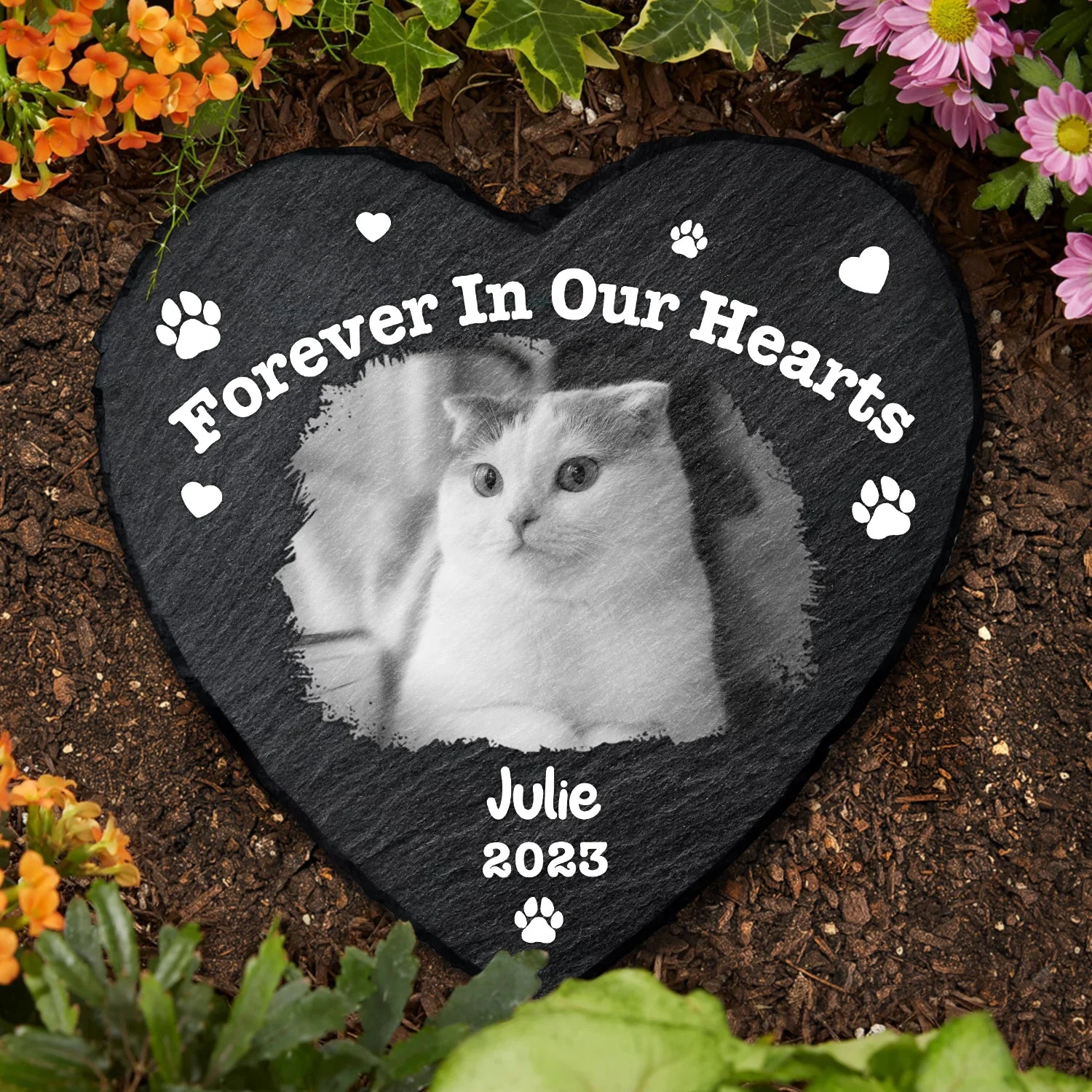 Custom Photo Pet Memorial Forever In Our Hearts - Memorial Gift For Pet Lovers - Personalized Heart Memorial Garden Stone - Image 3