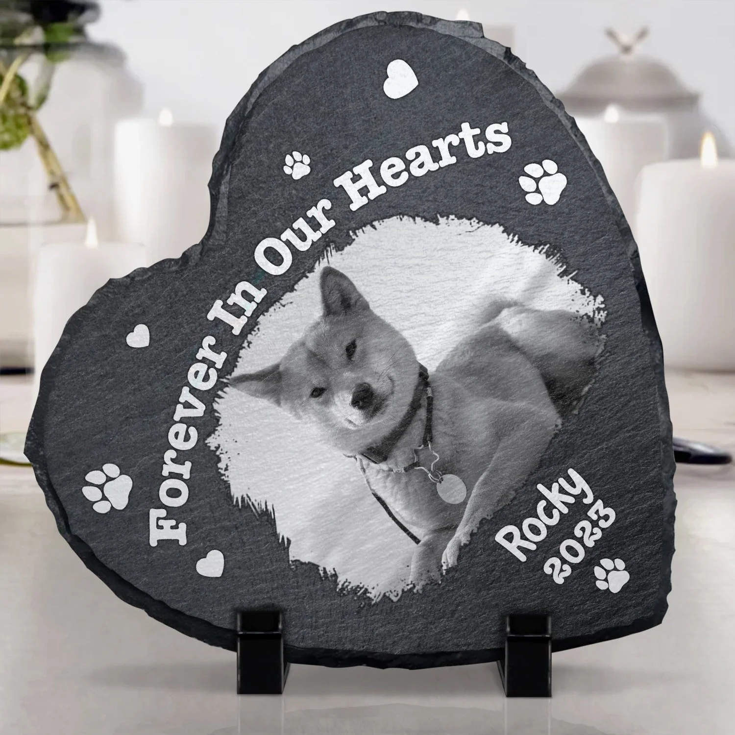 Custom Photo Pet Memorial Forever In Our Hearts - Memorial Gift For Pet Lovers - Personalized Heart Memorial Garden Stone - Image 4