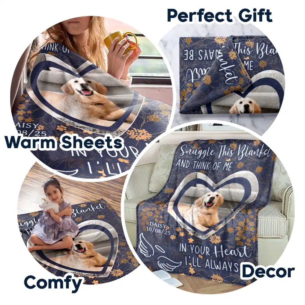 Custom Photo Pet Memorial In Your Heart I Will Always Be - Personalized Fleece Blanket, Sherpa Blanket - Image 7