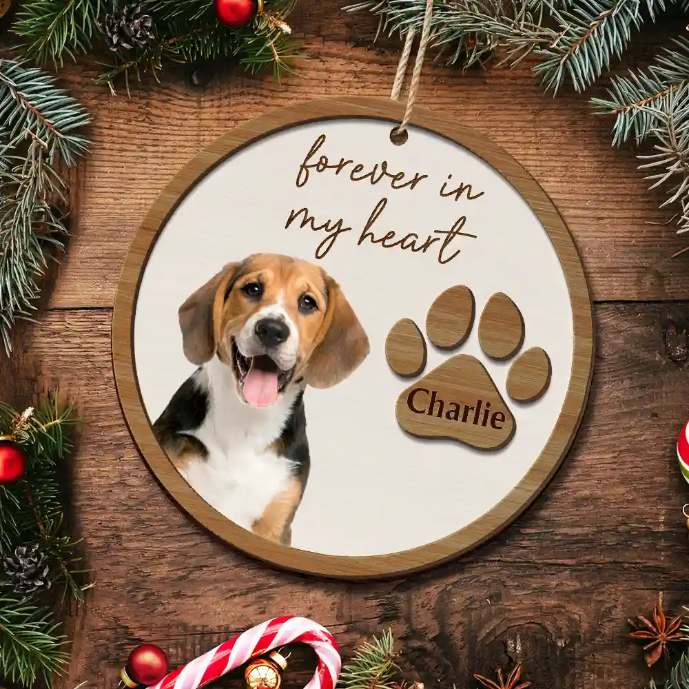 Custom Photo Pet Memorial Pet Loss Forever In Our Hearts - Personalized 2-Layered Wooden Ornament - Image 5