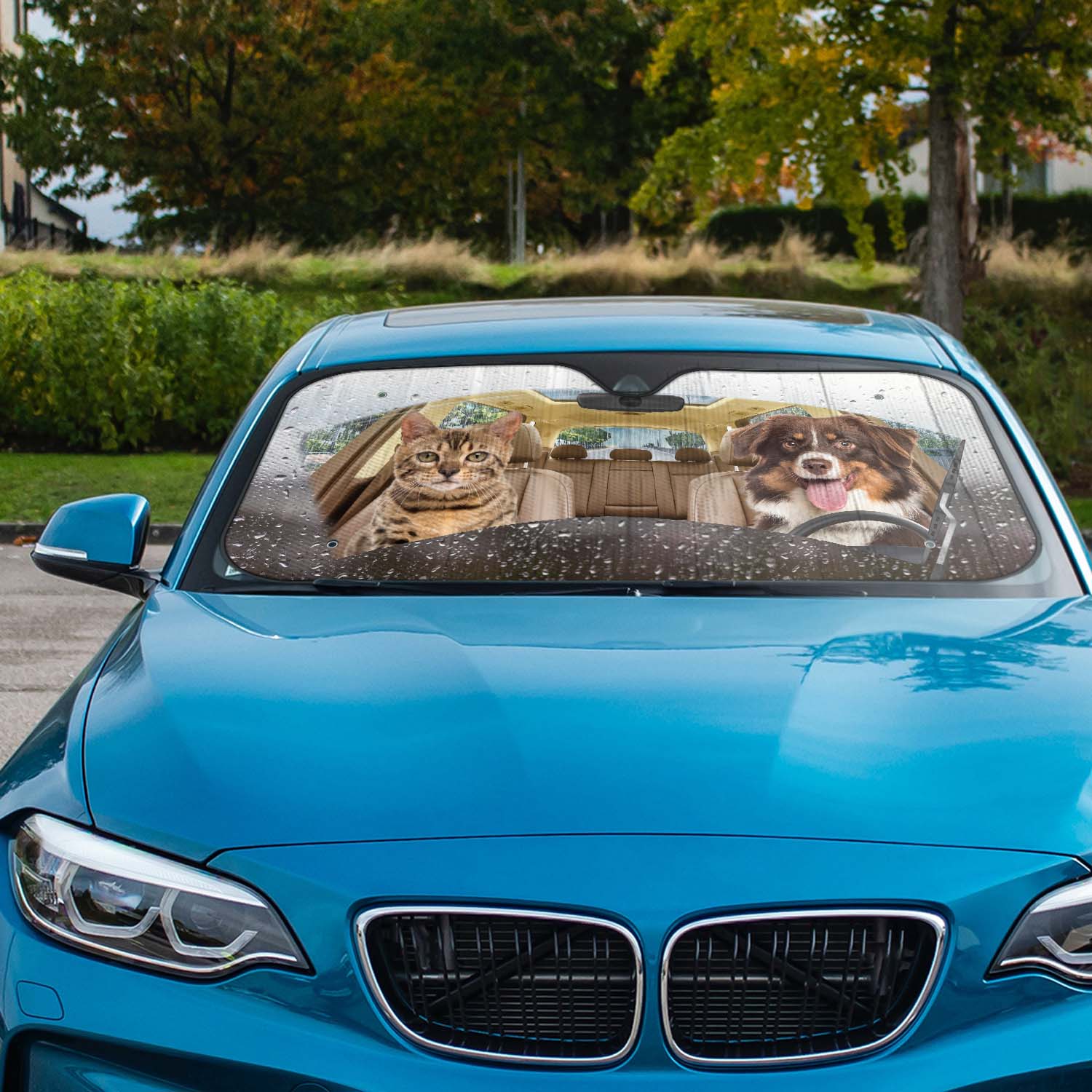 Custom Photo Pet Rainy Driving - Gift For Pet Lovers - Personalized Auto Sunshade - Image 2