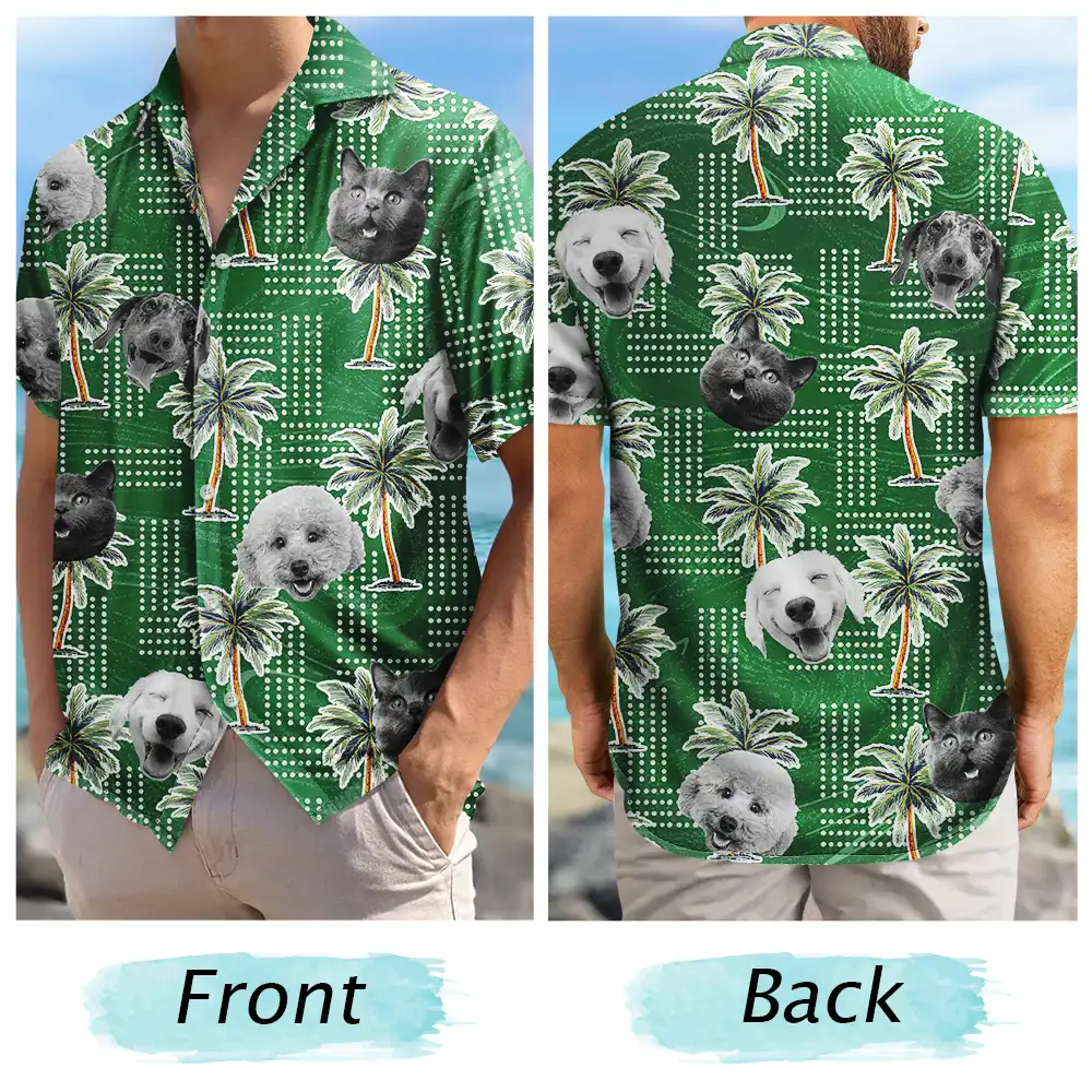 Custom Photo Pets Kids And More Vintage Palm Trees - Personalized Hawaiian Shirt - Image 6