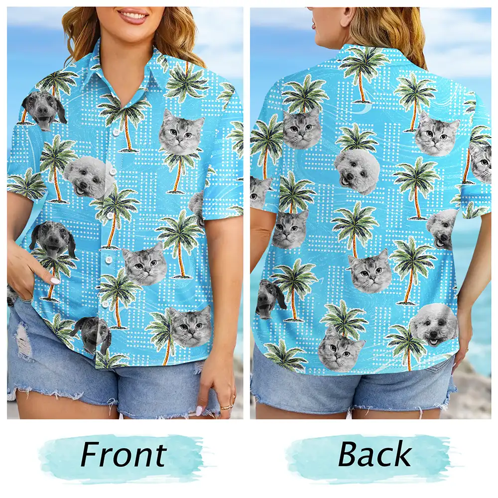 Custom Photo Pets Kids And More Vintage Palm Trees - Personalized Hawaiian Shirt - Image 7
