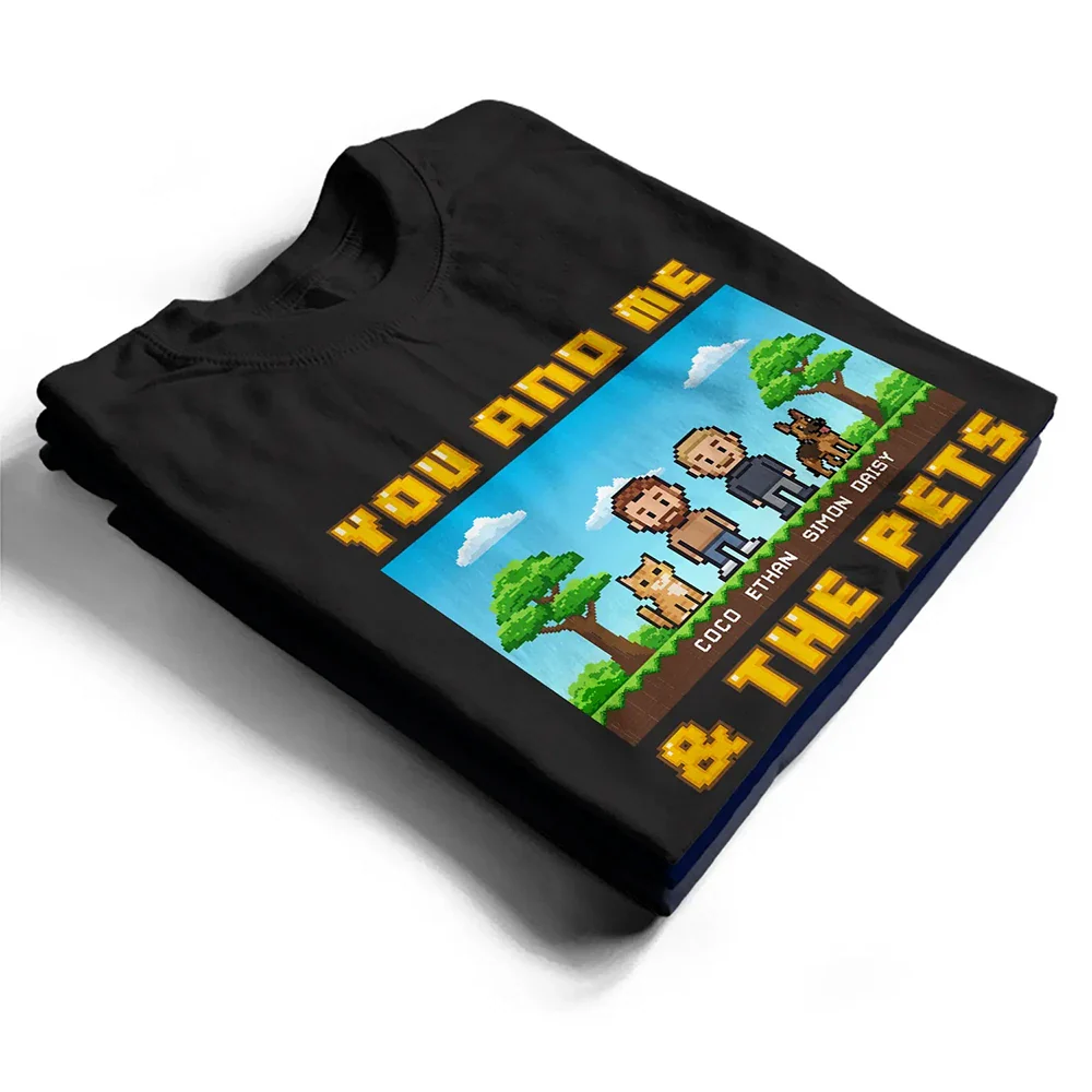 Custom Photo Pixel Art Standee You Me And The Dog Cat - Personalized T Shirt - Image 4