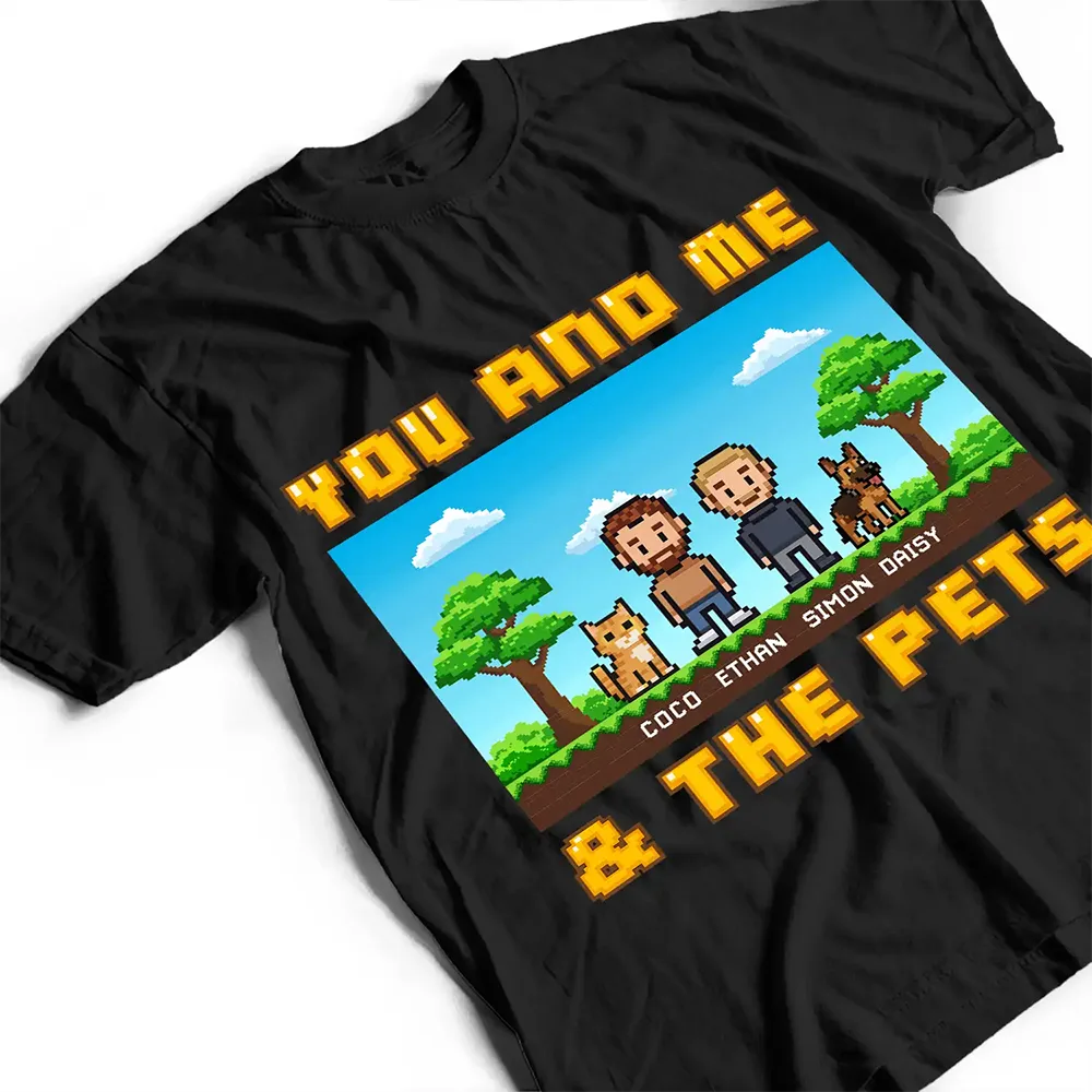 Custom Photo Pixel Art Standee You Me And The Dog Cat - Personalized T Shirt - Image 5