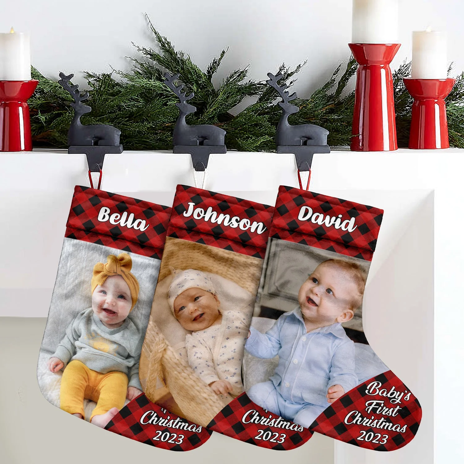 Custom Photo Plaid New Baby My First Christmas - Christmas Gift - Personalized Christmas Stocking - Image 4