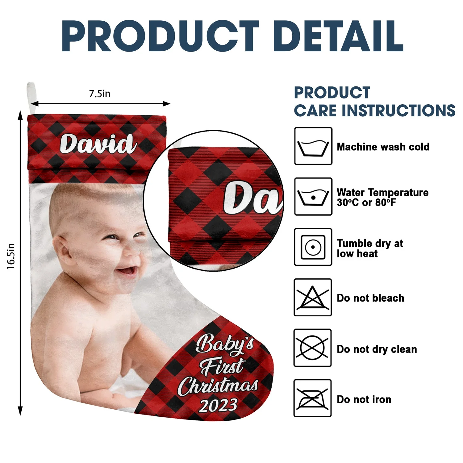 Custom Photo Plaid New Baby My First Christmas - Christmas Gift - Personalized Christmas Stocking - Image 5
