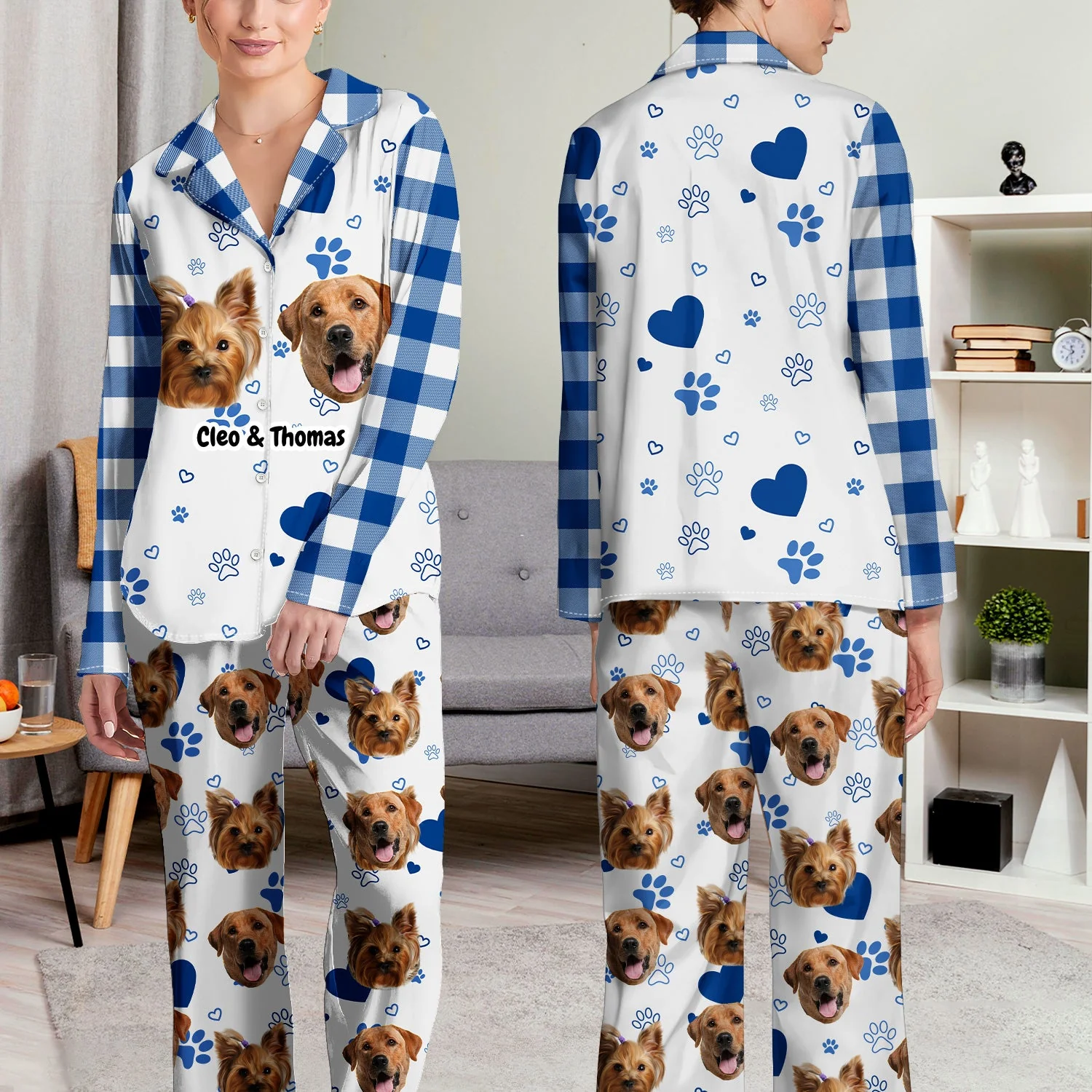 Custom Photo Plaid Pet Face - Gift For Pet Lovers - Personalized Long Pajamas Set - Image 5
