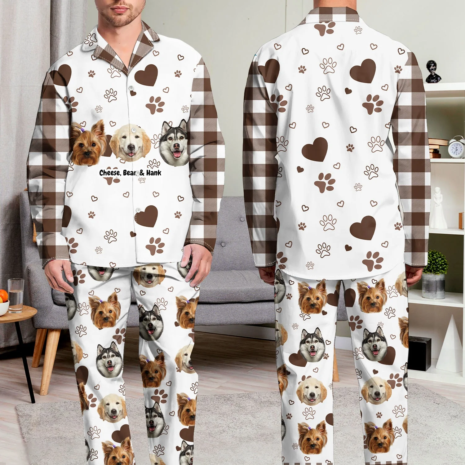 Custom Photo Plaid Pet Face - Gift For Pet Lovers - Personalized Long Pajamas Set - Image 6