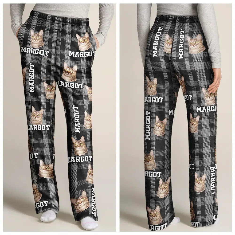 Custom Photo Plaid Pet Face - Personalized Pajama Pants - Image 4