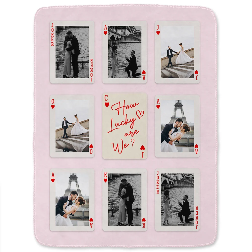 Custom Photo Playing Card Couple Lucky In Love - Personalized Fleece Blanket, Sherpa Blanket - Image 2