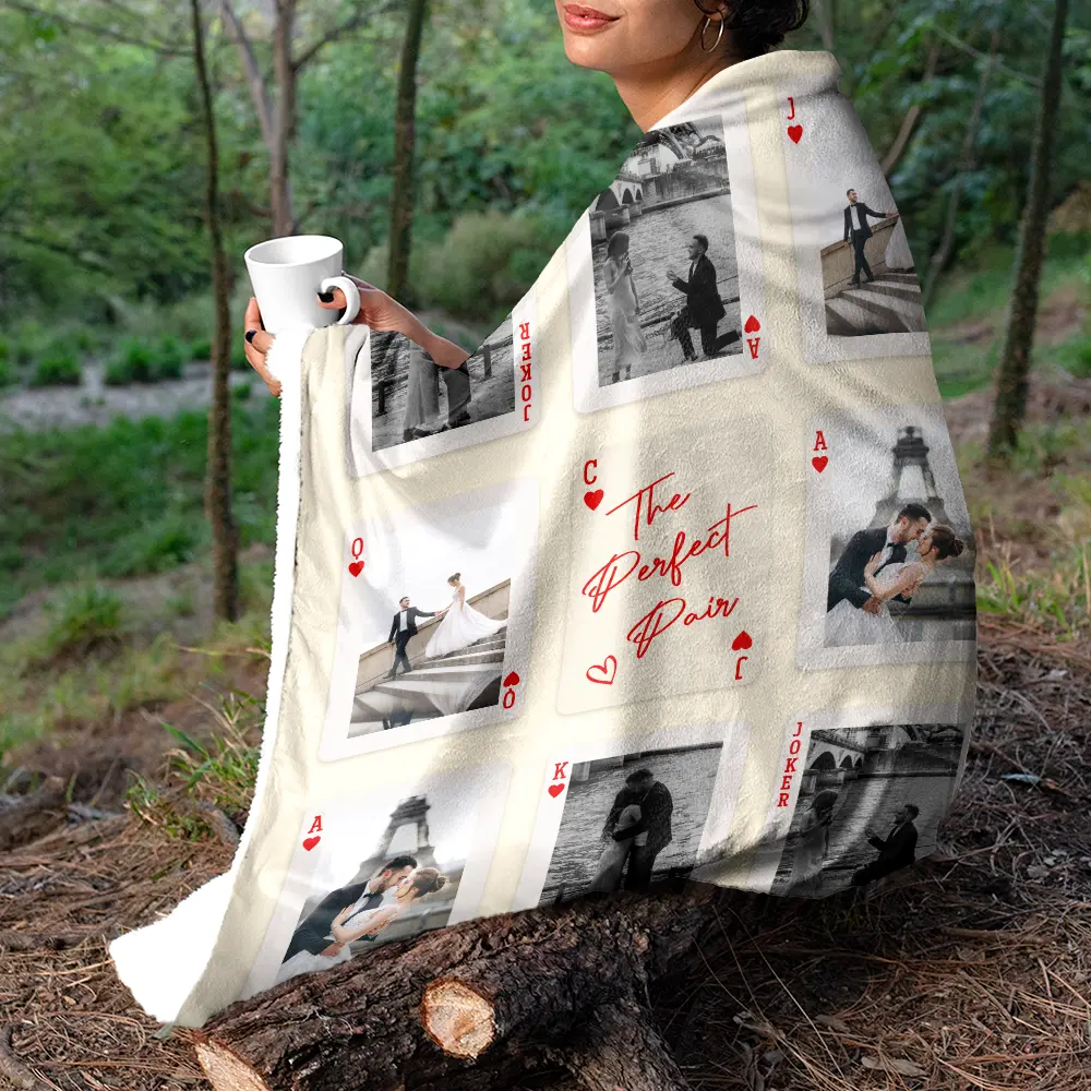 Custom Photo Playing Card Couple Lucky In Love - Personalized Fleece Blanket, Sherpa Blanket - Image 5