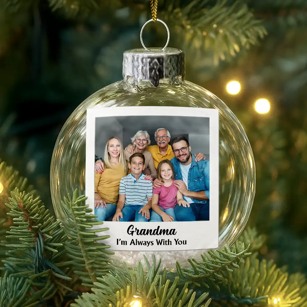 Custom Photo Polaroid Missing You At Christmas & Always - Personalized Glass Bauble Ornament - Image 2