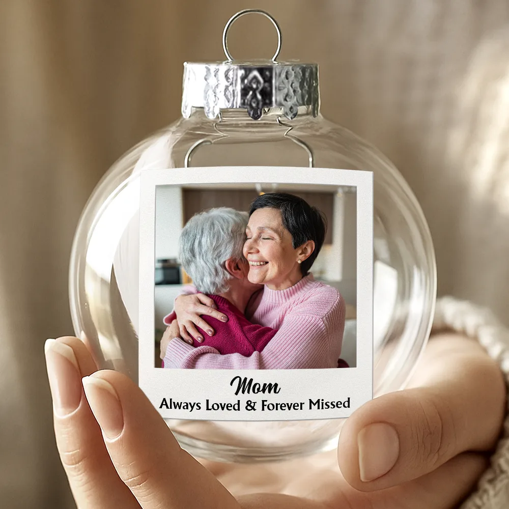 Custom Photo Polaroid Missing You At Christmas & Always - Personalized Glass Bauble Ornament - Image 3