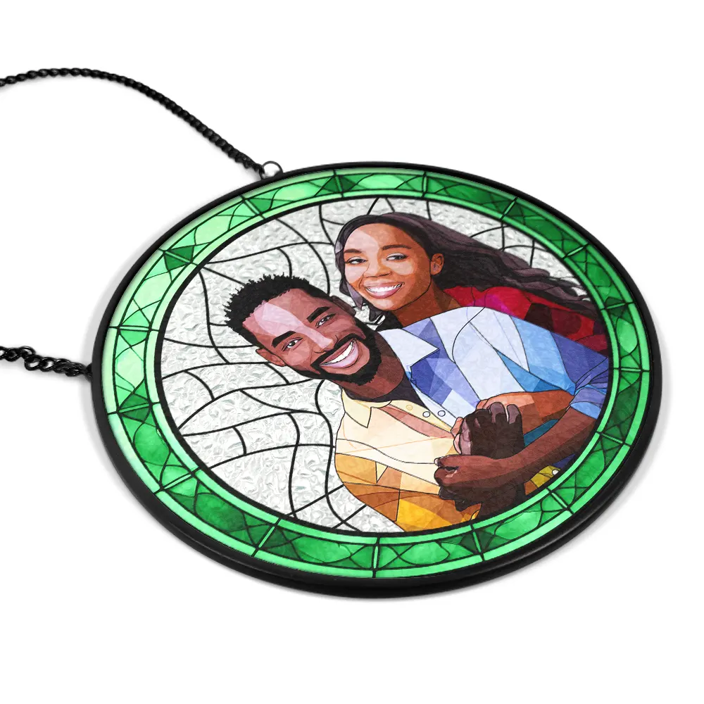 Custom Photo Portrait Couple Family - Personalized Stained Glass Window Hanging Suncatcher - Image 3