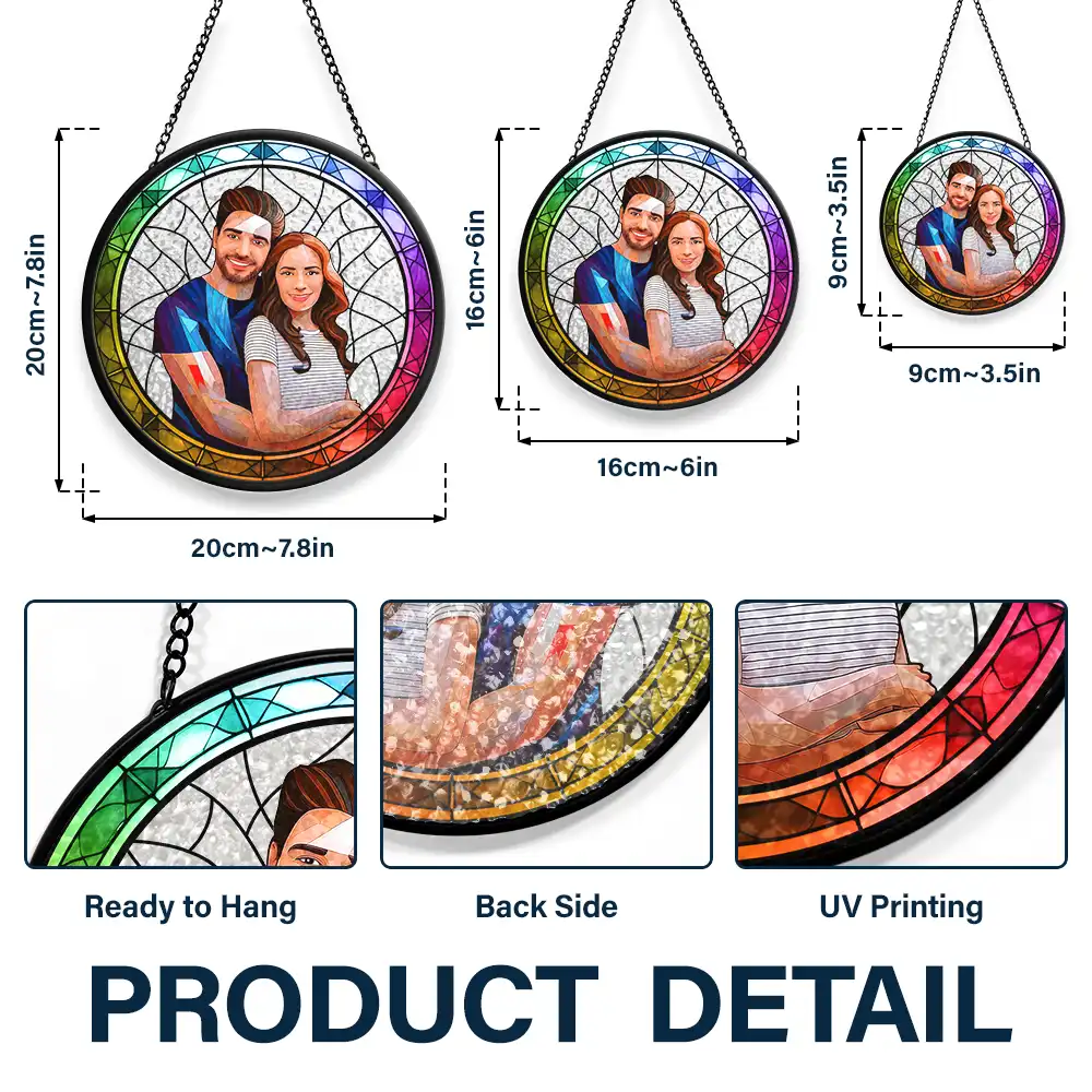 Custom Photo Portrait Couple Family - Personalized Stained Glass Window Hanging Suncatcher - Image 4