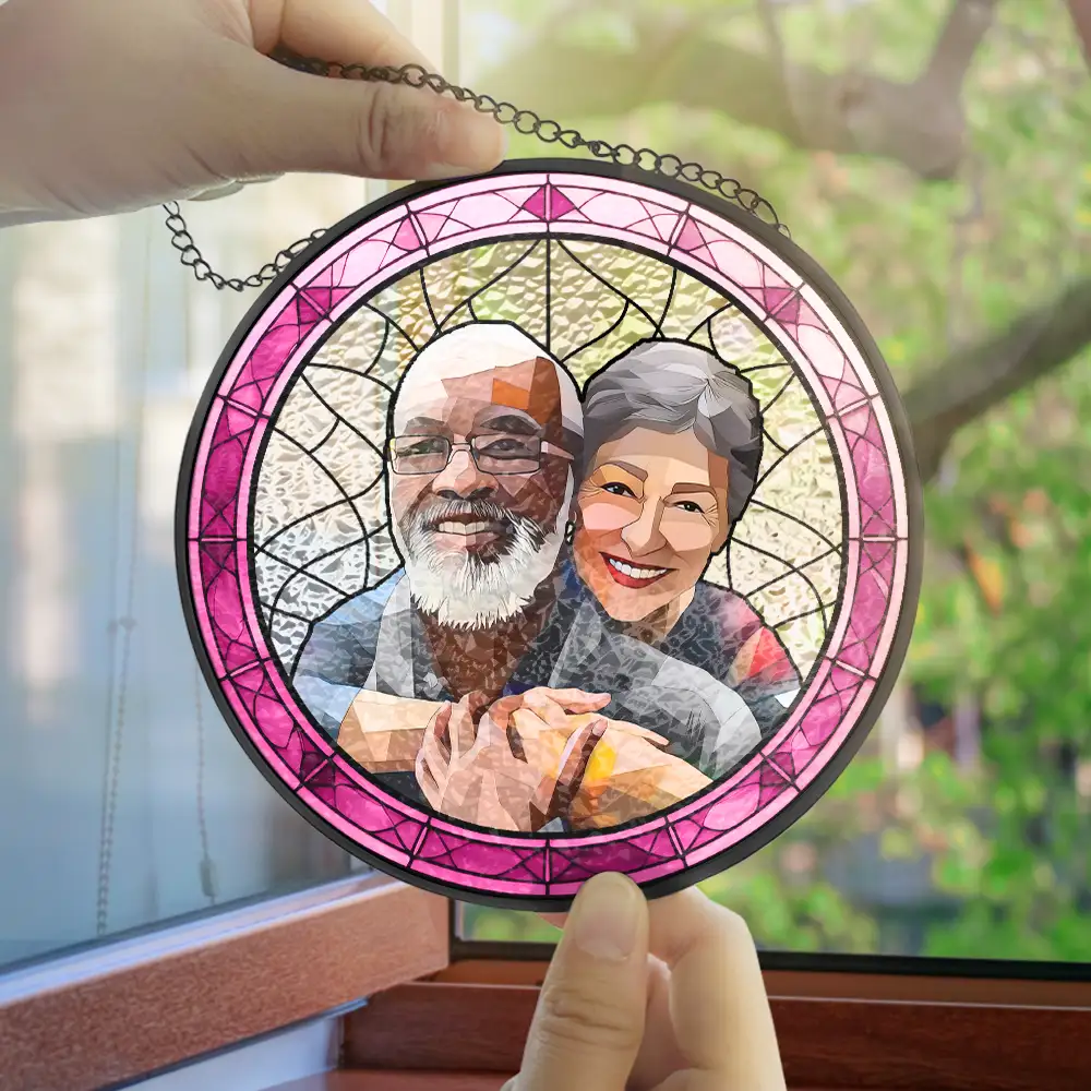 Custom Photo Portrait Couple Family Pet - Personalized Stained Glass Window Hanging Suncatcher - Image 6