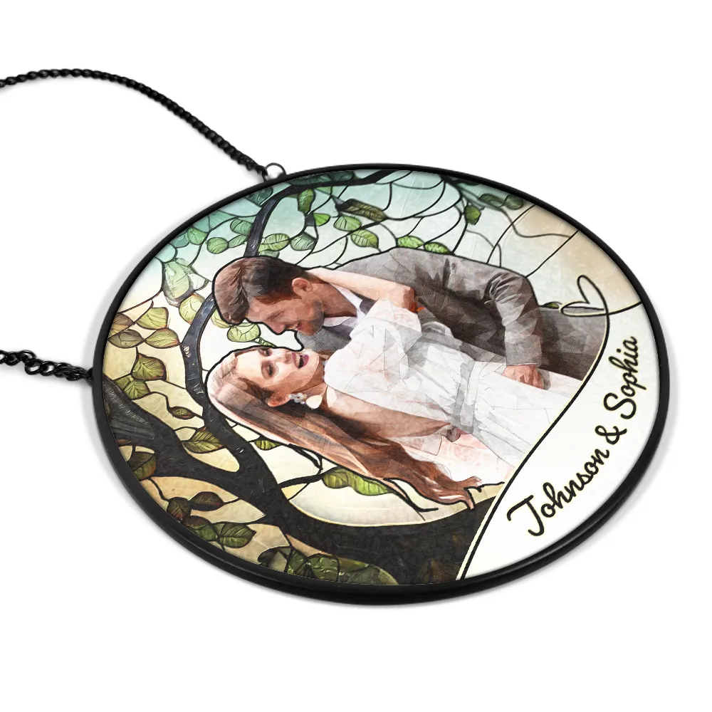 Custom Photo Portrait Couple Wedding Anniversary - Personalized Stained Glass Window Hanging Suncatcher - Image 3