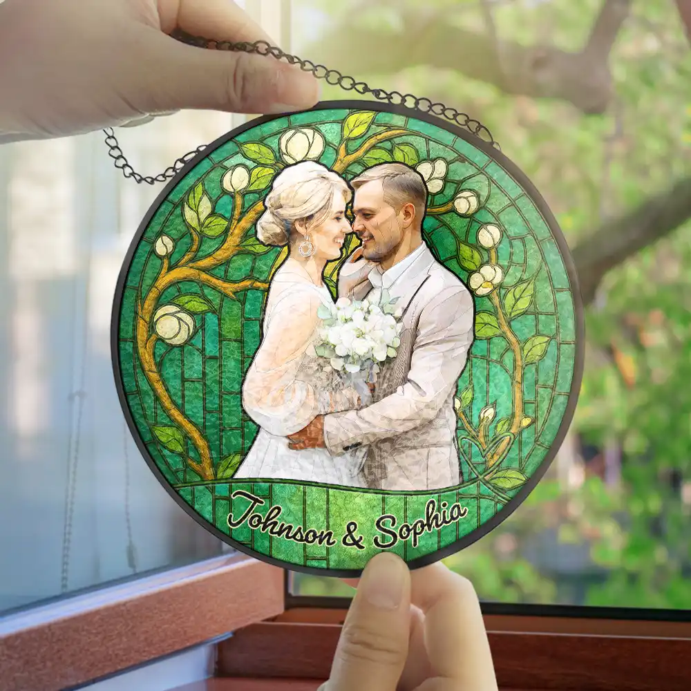 Custom Photo Portrait Couple Wedding Anniversary - Personalized Stained Glass Window Hanging Suncatcher - Image 5