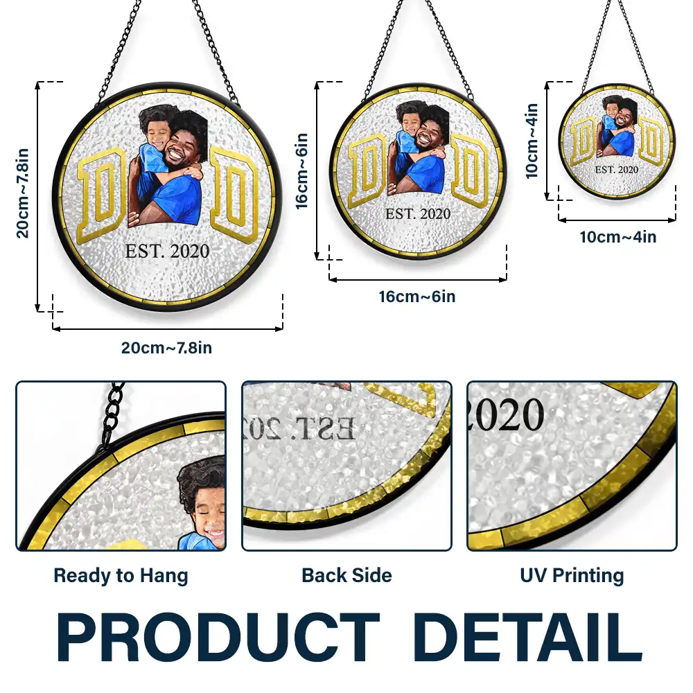 Custom Photo Portrait Dad Mom EST, Gift For New Parents - Personalized Stained Glass Window Hanging Suncatcher - Image 4