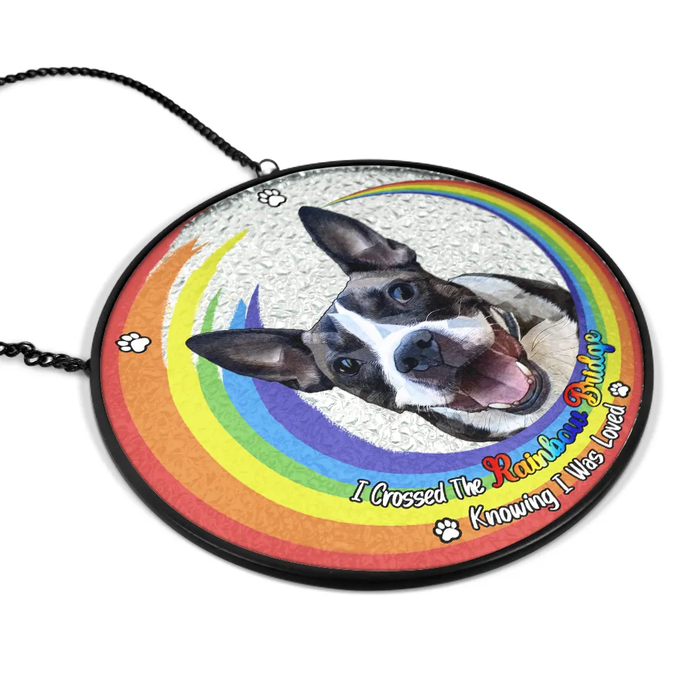 Custom Photo Portrait Dog Cat At The Rainbow Bridge Memorial - Personalized Stained Glass Window Hanging Suncatcher - Image 3