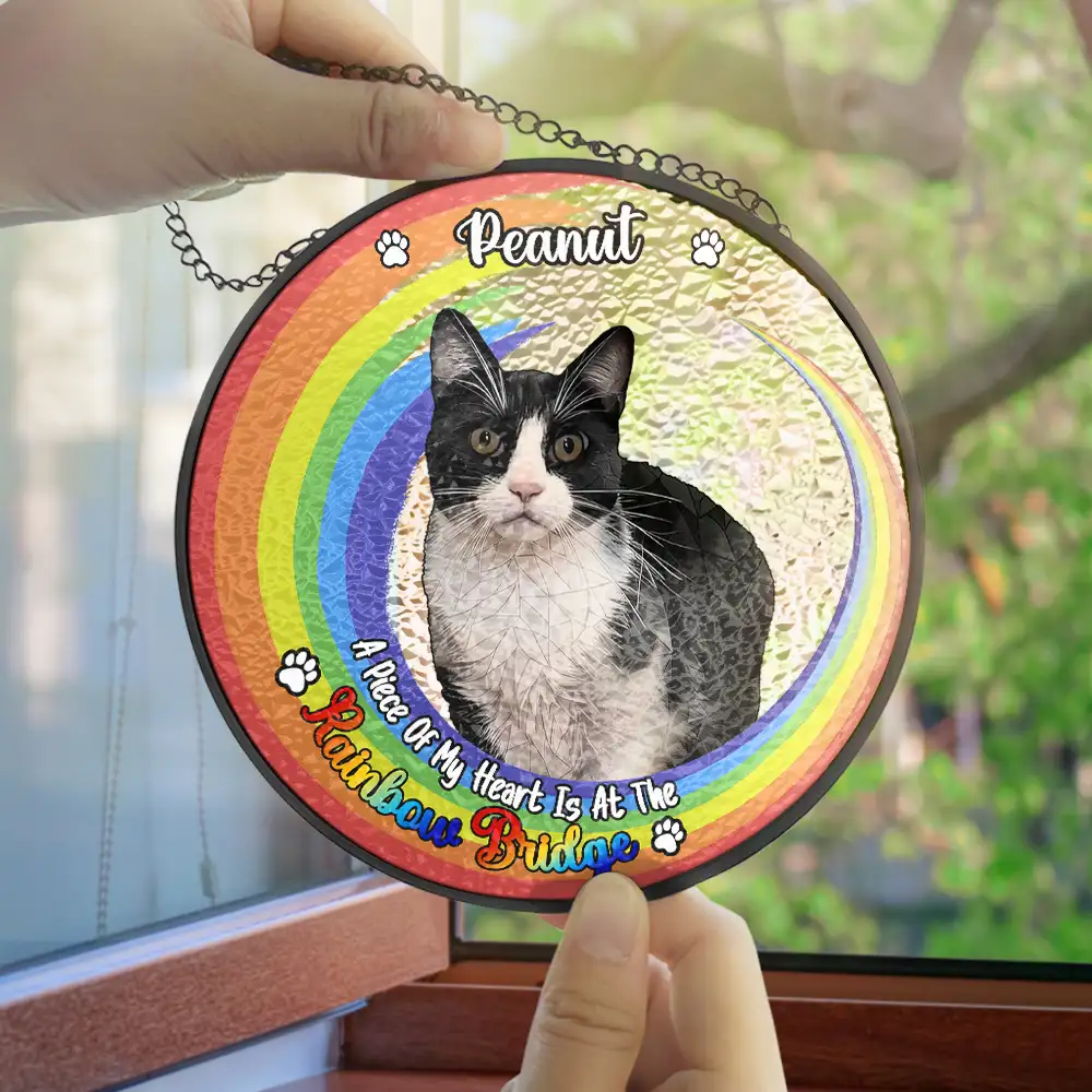 Custom Photo Portrait Dog Cat At The Rainbow Bridge Memorial - Personalized Stained Glass Window Hanging Suncatcher - Image 5