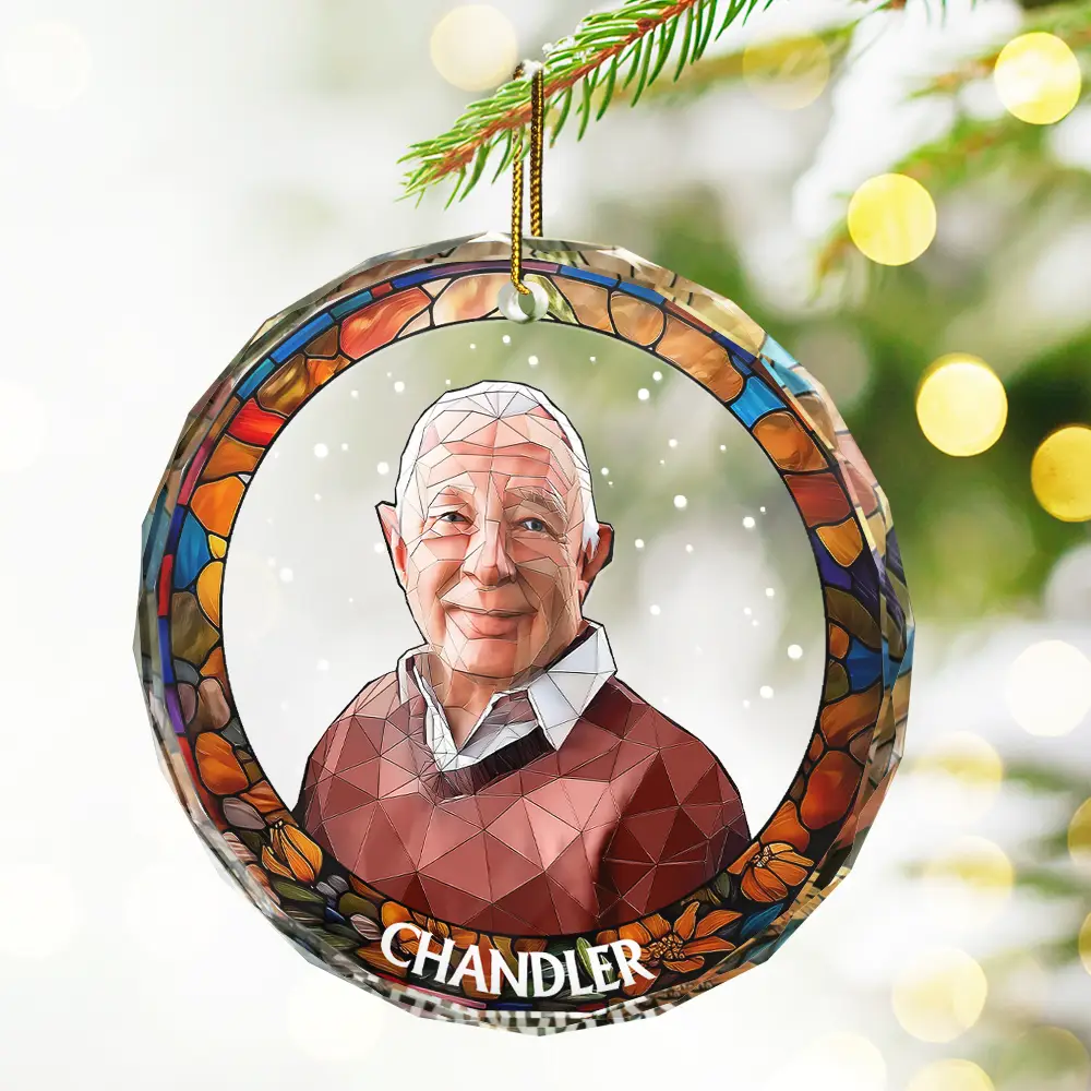 Custom Photo Portrait Dog Cat Family Christmas - Personalized Circle Glass Ornament - Image 3