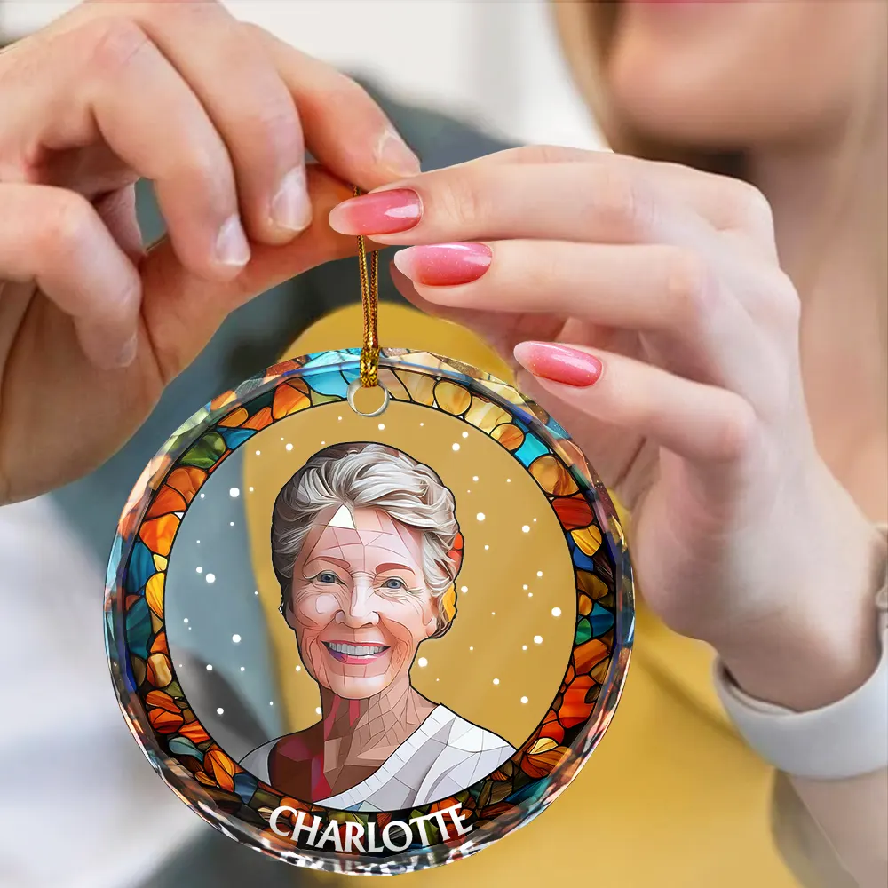 Custom Photo Portrait Dog Cat Family Christmas - Personalized Circle Glass Ornament - Image 5