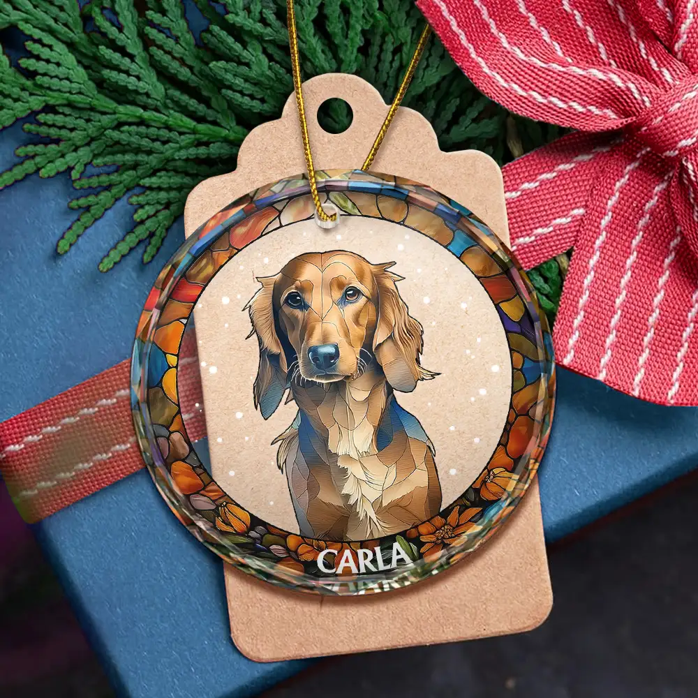 Custom Photo Portrait Dog Cat Family Christmas - Personalized Circle Glass Ornament - Image 6