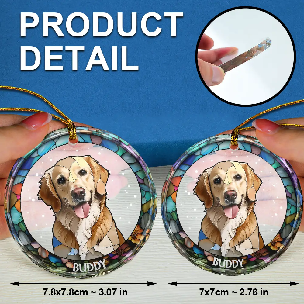 Custom Photo Portrait Dog Cat Family Christmas - Personalized Circle Glass Ornament - Image 7