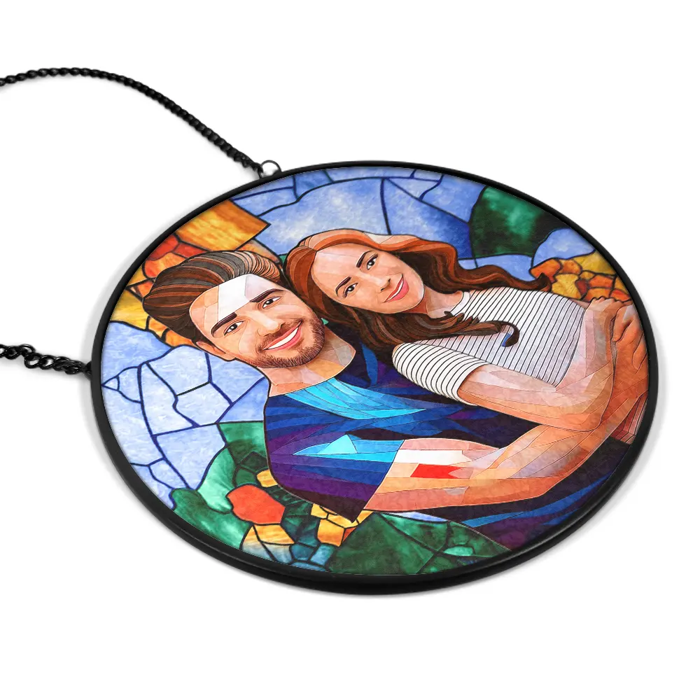 Custom Photo Portrait Mom Grandma Parents Family - Personalized Stained Glass Window Hanging Suncatcher - Image 3