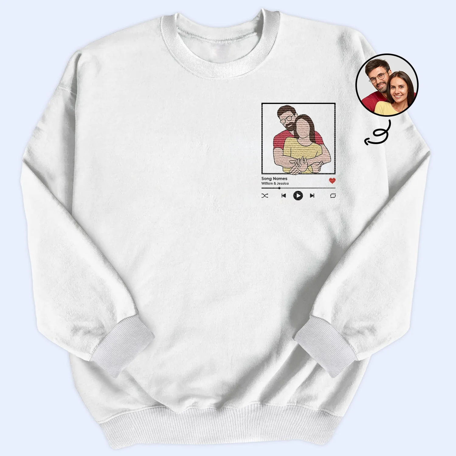 Custom Photo Portrait One Line - Gift For Yourself, Family, Couples, Pet Lovers - Personalized Embroidered Sweatshirt - Image 2