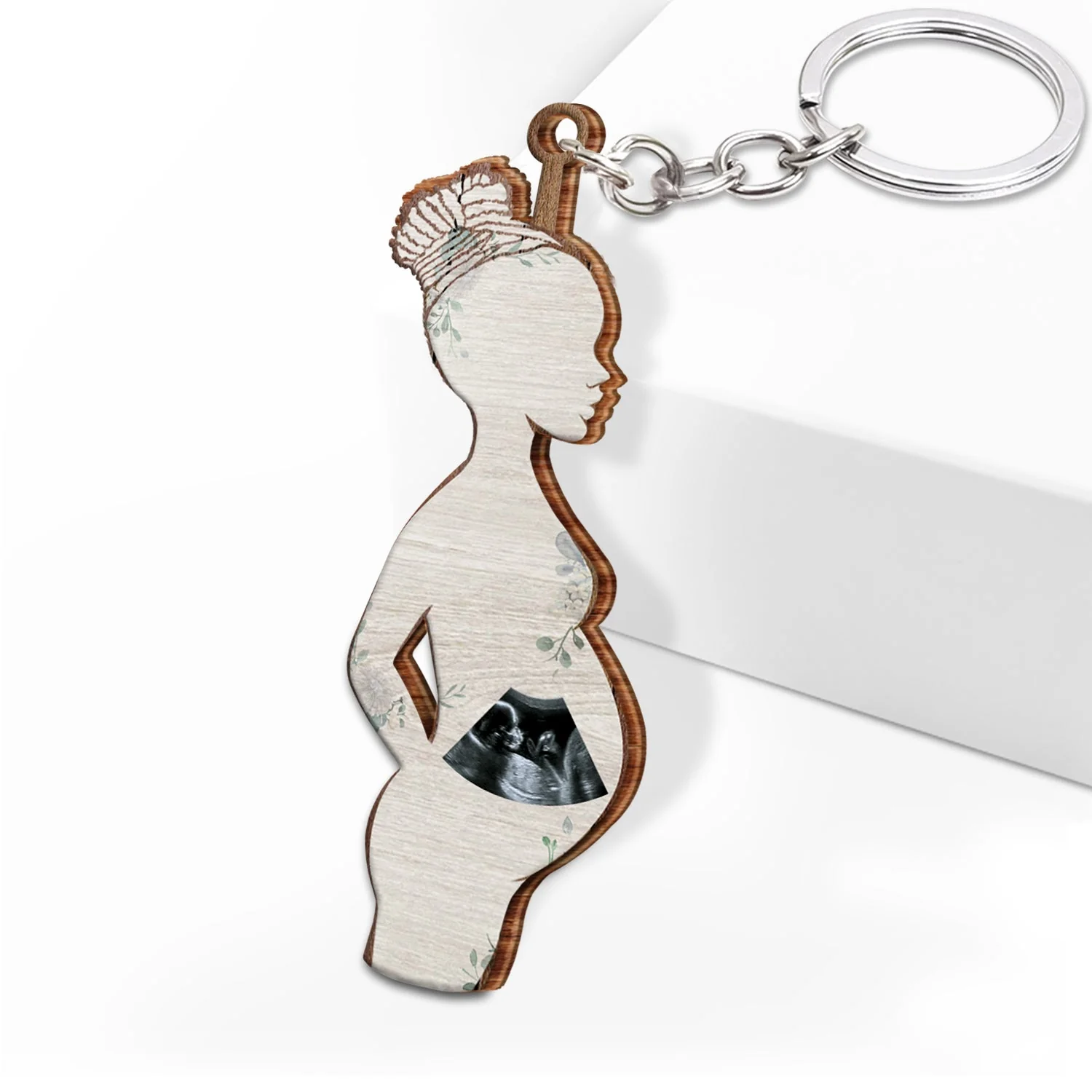 Custom Photo Pregnant Mom - Gift For Pregnant Mom - Personalized Cutout Wooden Keychain - Image 2
