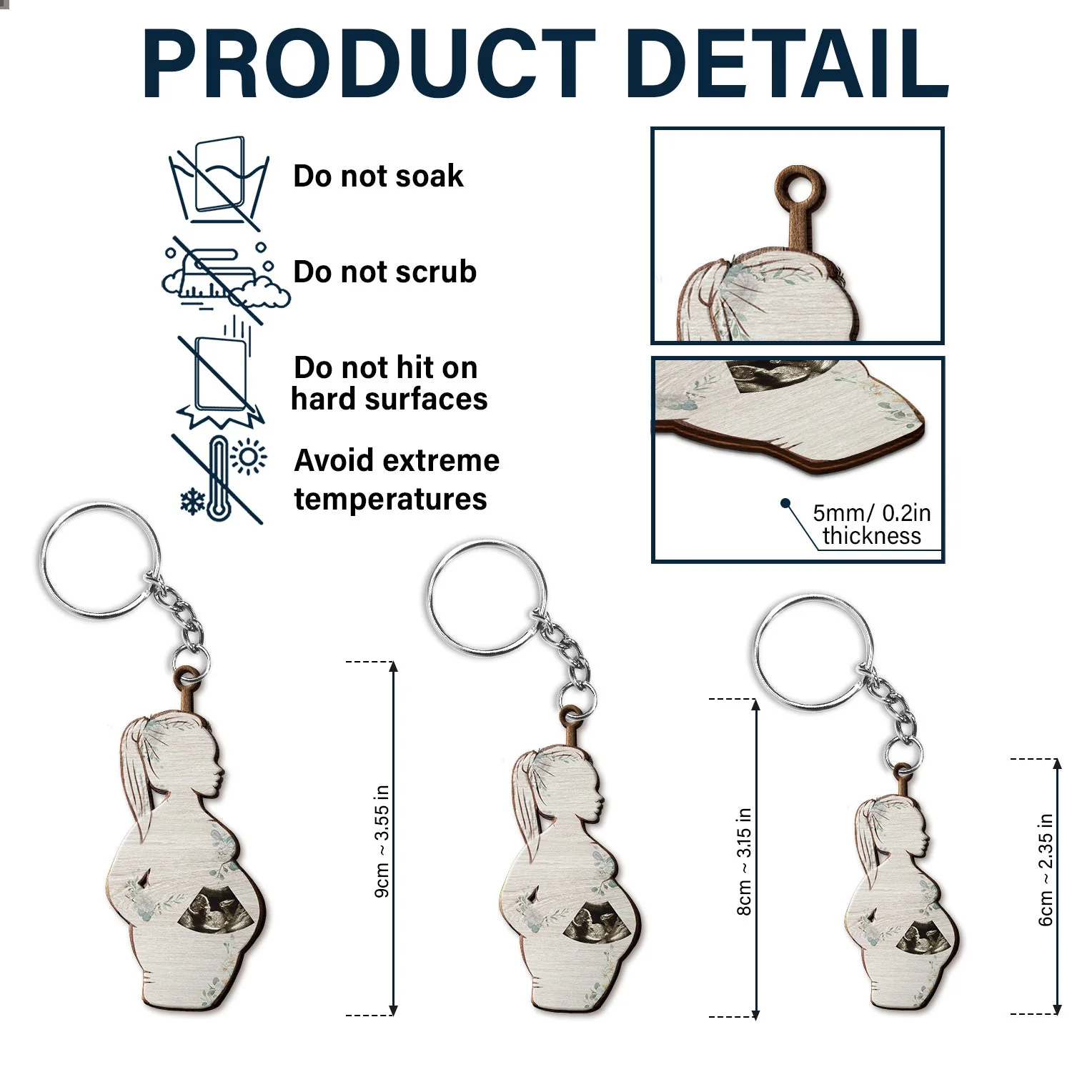Custom Photo Pregnant Mom - Gift For Pregnant Mom - Personalized Cutout Wooden Keychain - Image 5