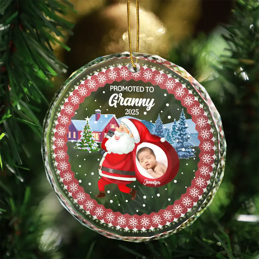Custom Photo Promoted To Daddy - Personalized Circle Glass Ornament - Image 3