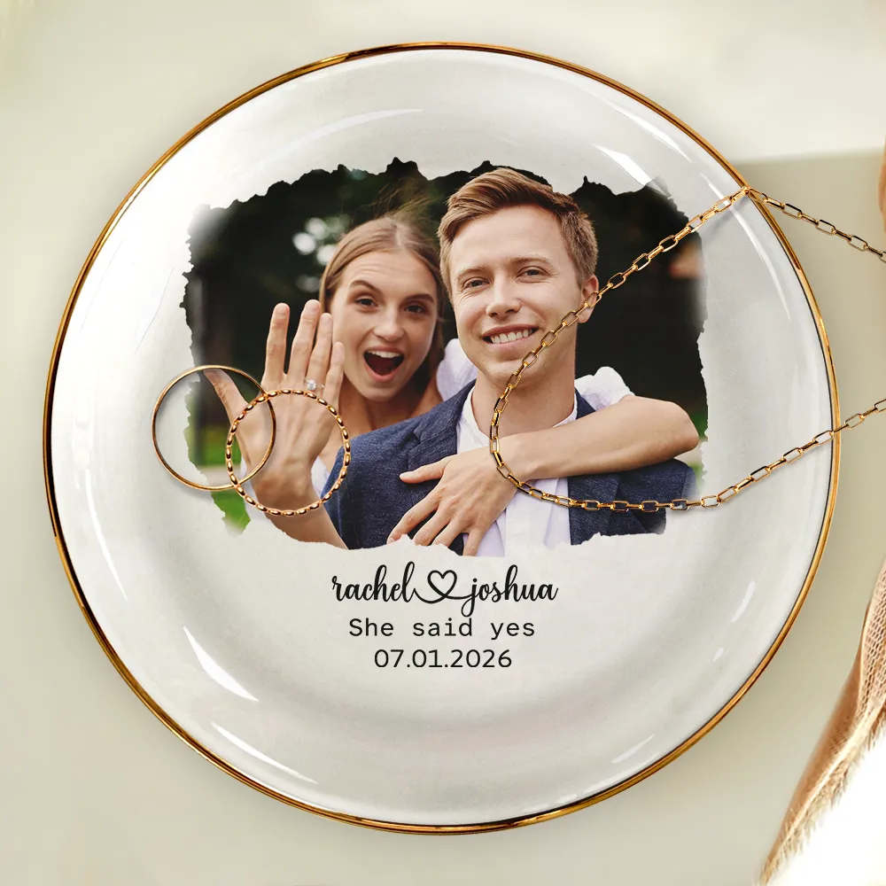 Custom Photo Proposal Engagement Engaged Wedding Couple - Personalized Ring Dish - Image 4