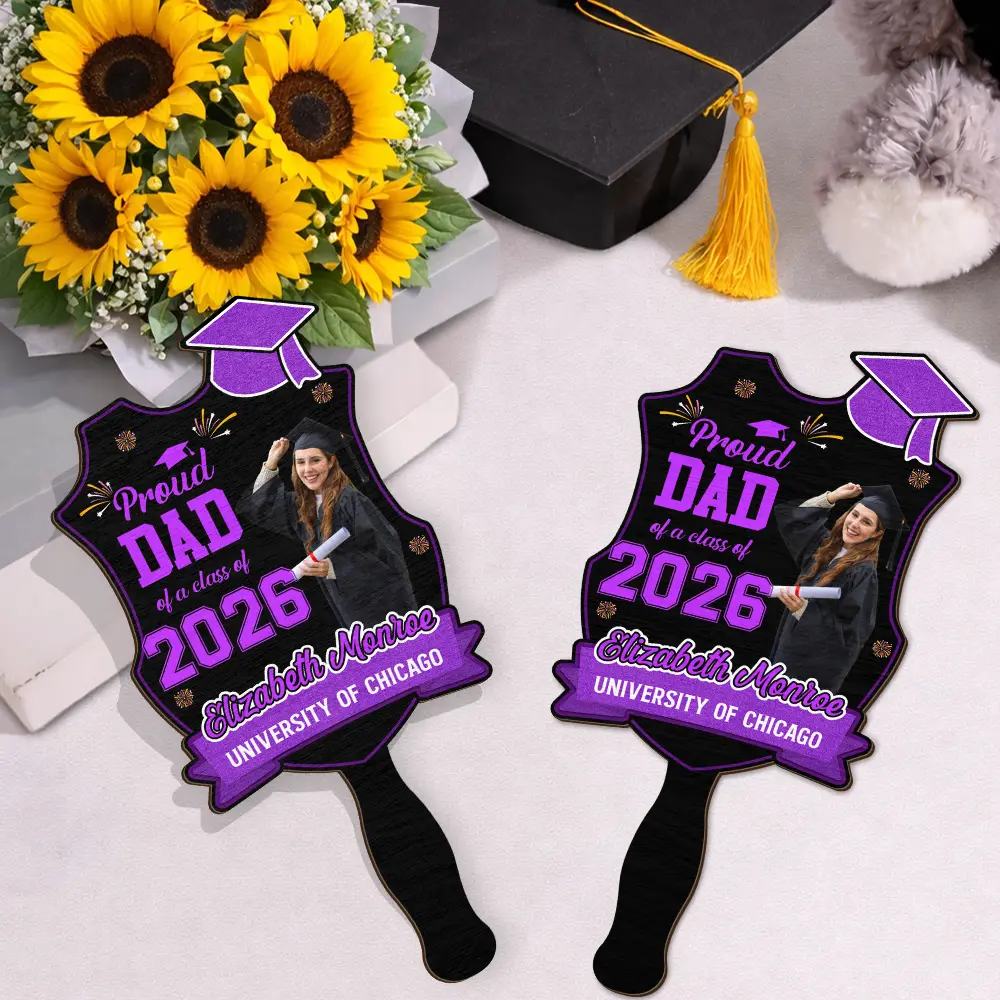 Custom Photo Proud Dad Mom Sister Bestie Graduation - Personalized Graduation Handheld Fan - Image 3