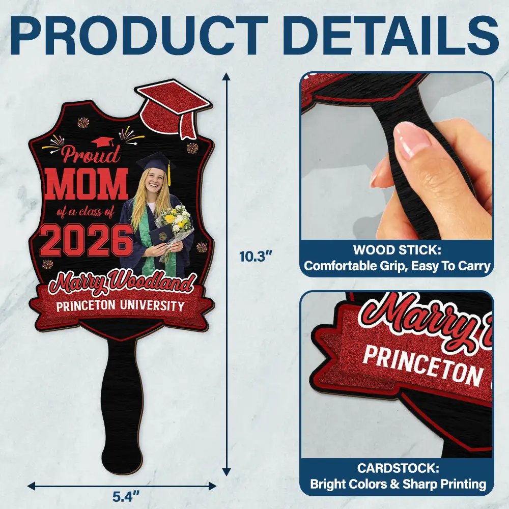 Custom Photo Proud Dad Mom Sister Bestie Graduation - Personalized Graduation Handheld Fan - Image 5