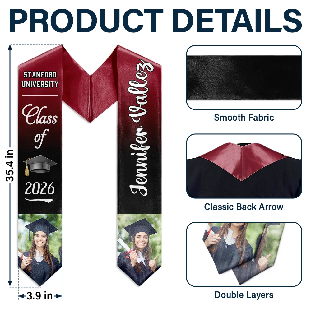 Custom Photo Proud Graduate Of The Class - Graduation Gift - Personalized Stoles - Image 5