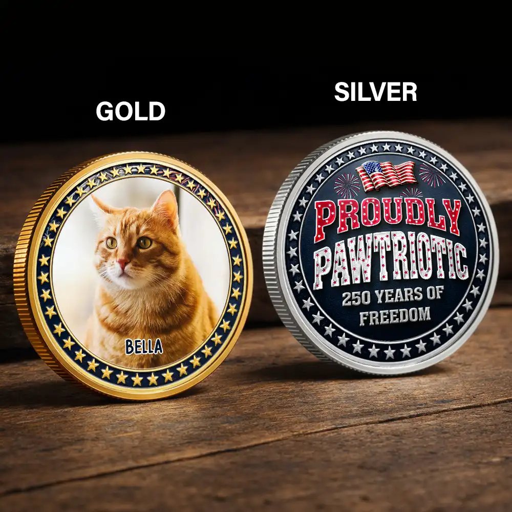 Custom Photo Proudly Pawtriotic 250 Years Of Freedom Dog Cat - Personalized Commemorative Keepsake Coin - Image 2