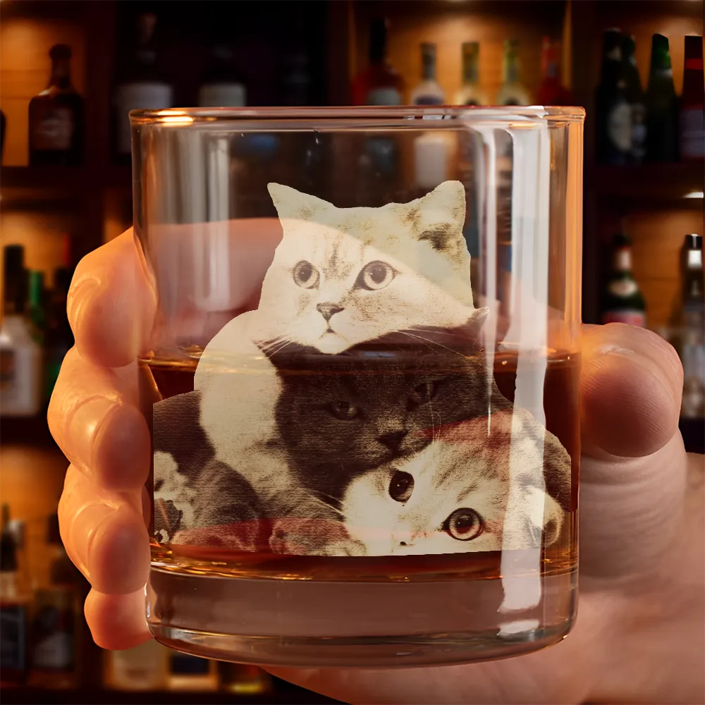 Custom Photo Put The Drink Down And Come Feed Us Funny Pet Dad - Personalized Engraved Whiskey Glass - Image 3