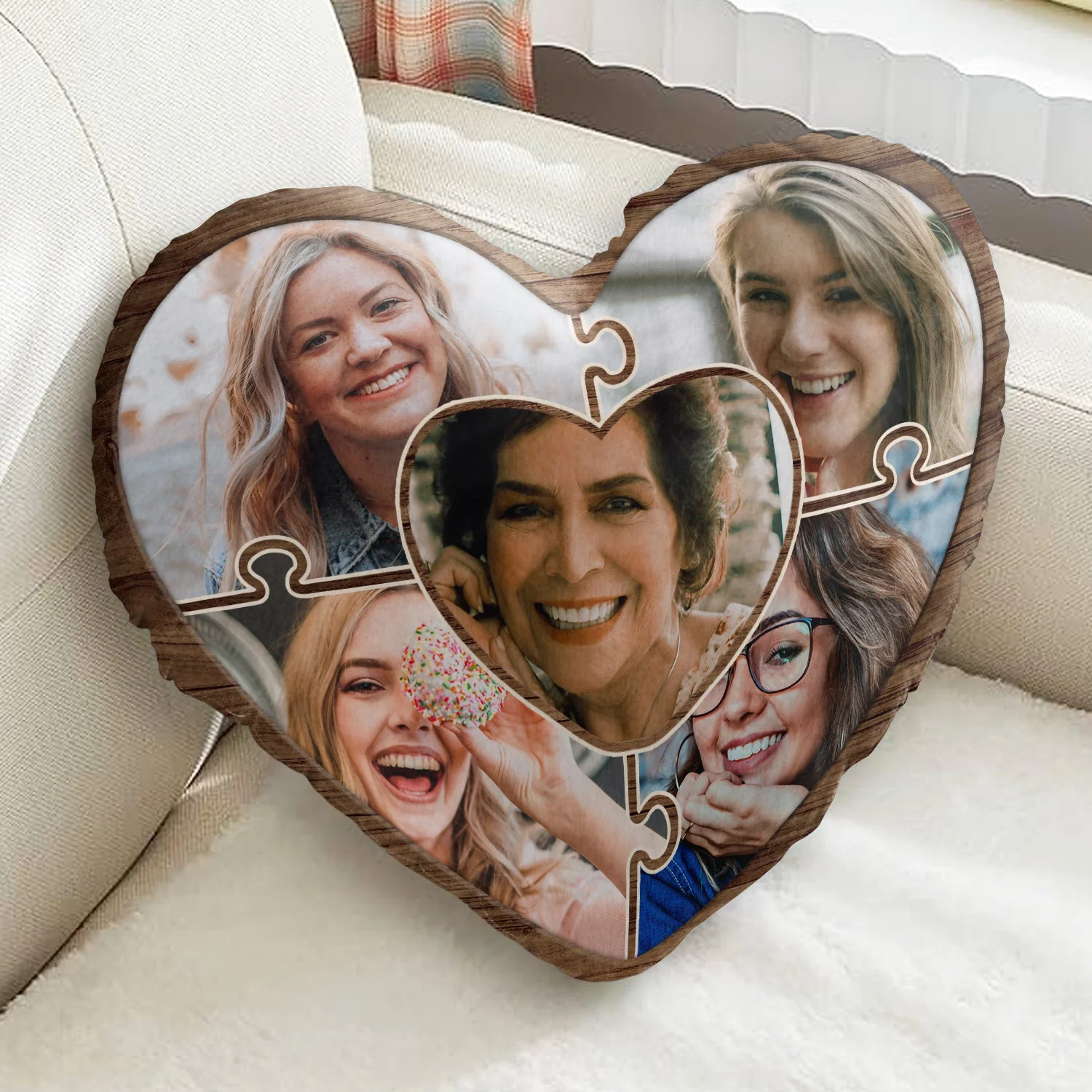 Custom Photo Puzzle Picture - Birthday, Holiday Gift For Parent, Couple, Grandparent - Personalized Heart Shaped Pillow - Image 2