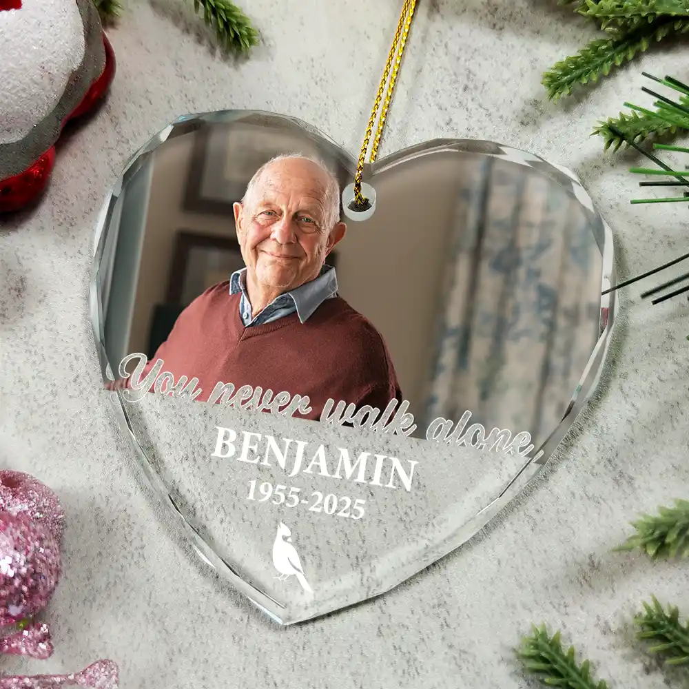 Custom Photo Forever In Our Hearts - Personalized Heart Shaped Glass Ornament - Image 4