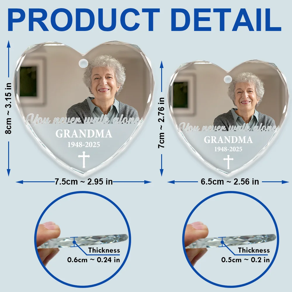 Custom Photo Forever In Our Hearts - Personalized Heart Shaped Glass Ornament - Image 5