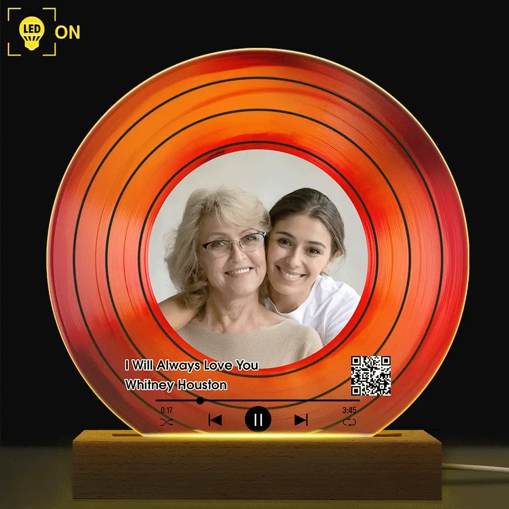 Custom Photo QR Code Mother Grandma Decorative Vinyl Record - Personalized 3D Led Light Wooden Base - Image 3