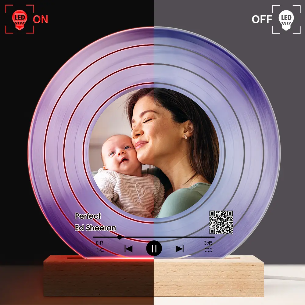 Custom Photo QR Code Mother Grandma Decorative Vinyl Record - Personalized 3D Led Light Wooden Base - Image 4