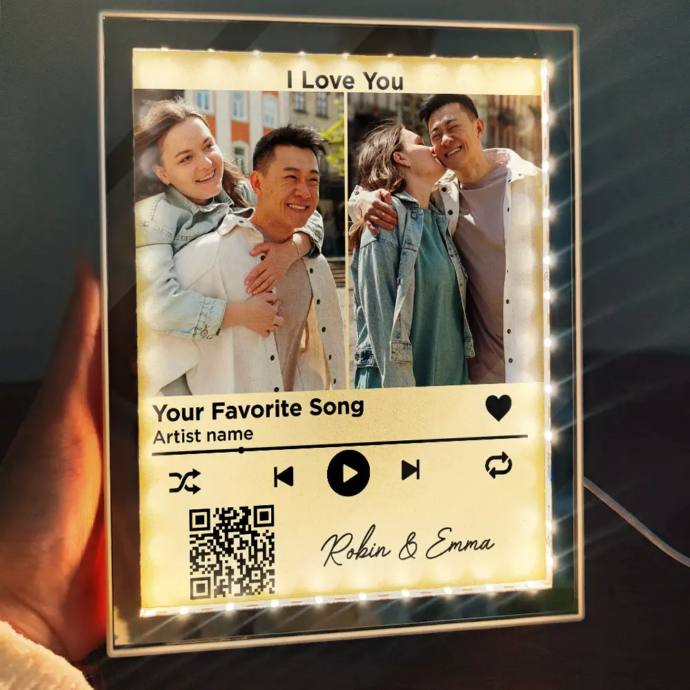 Custom Photo QR Code Music Lovers Couple Favorite Song - Personalized LED Mirror Frame Lamp - Image 3