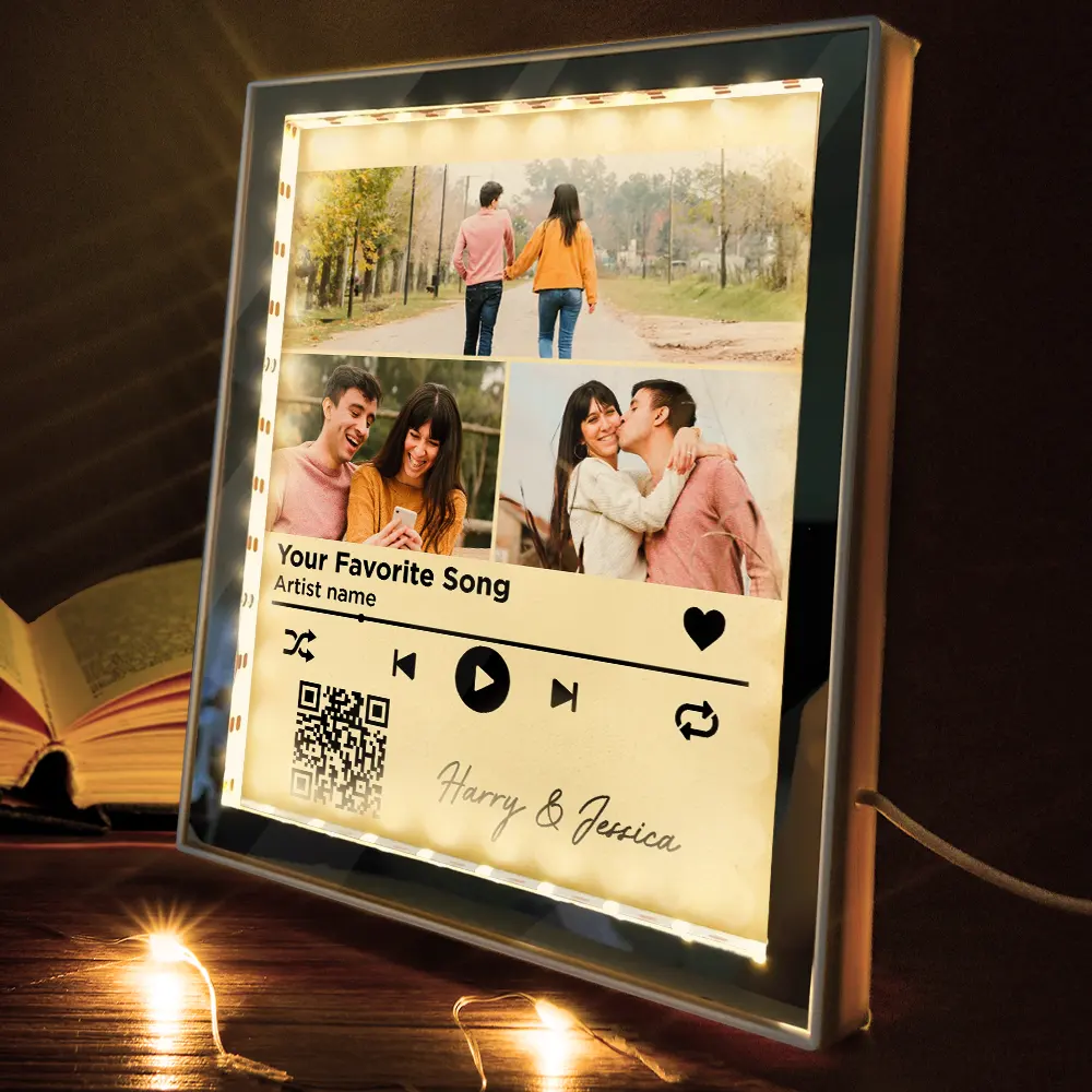 Custom Photo QR Code Music Lovers Couple Favorite Song - Personalized LED Mirror Frame Lamp - Image 4