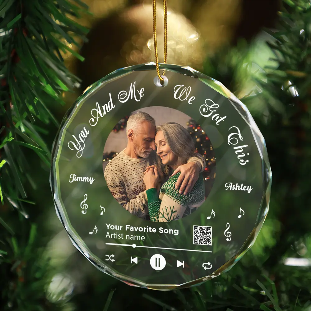 Custom Photo QR Code Song We Got This Couple - Personalized Circle Glass Ornament - Image 4